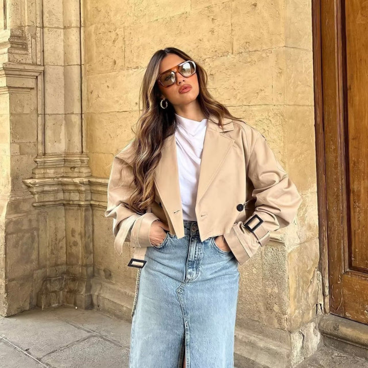 Céleste – Cropped Belted Trench Jacket