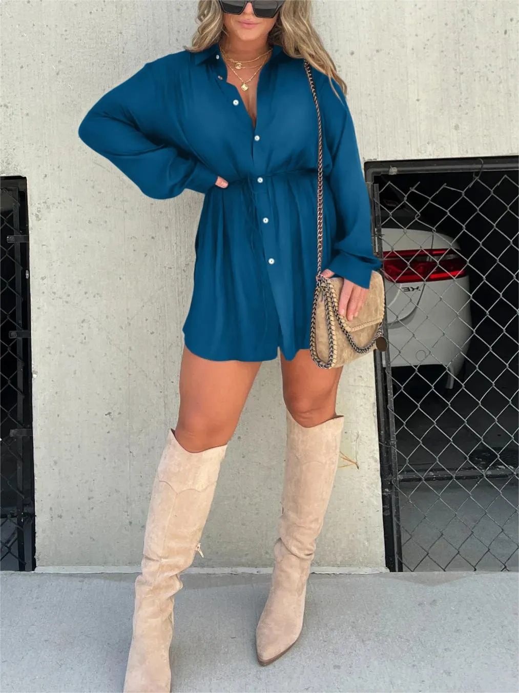 NOVA – Button-Up Shirt Dress with Tie Waist