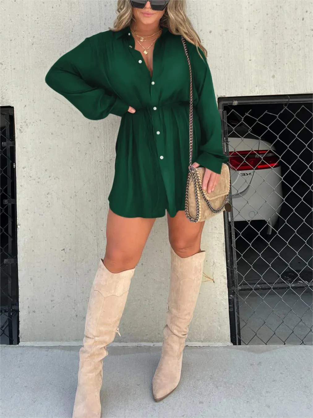 NOVA – Button-Up Shirt Dress with Tie Waist