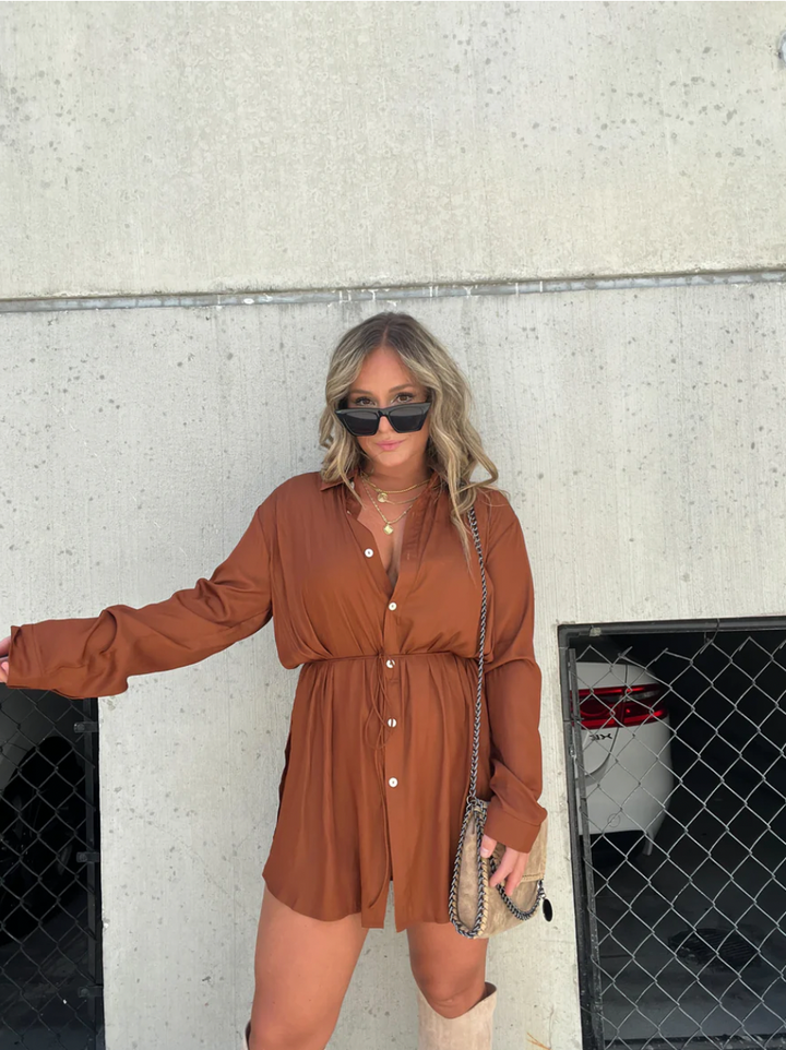 NOVA – Button-Up Shirt Dress with Tie Waist