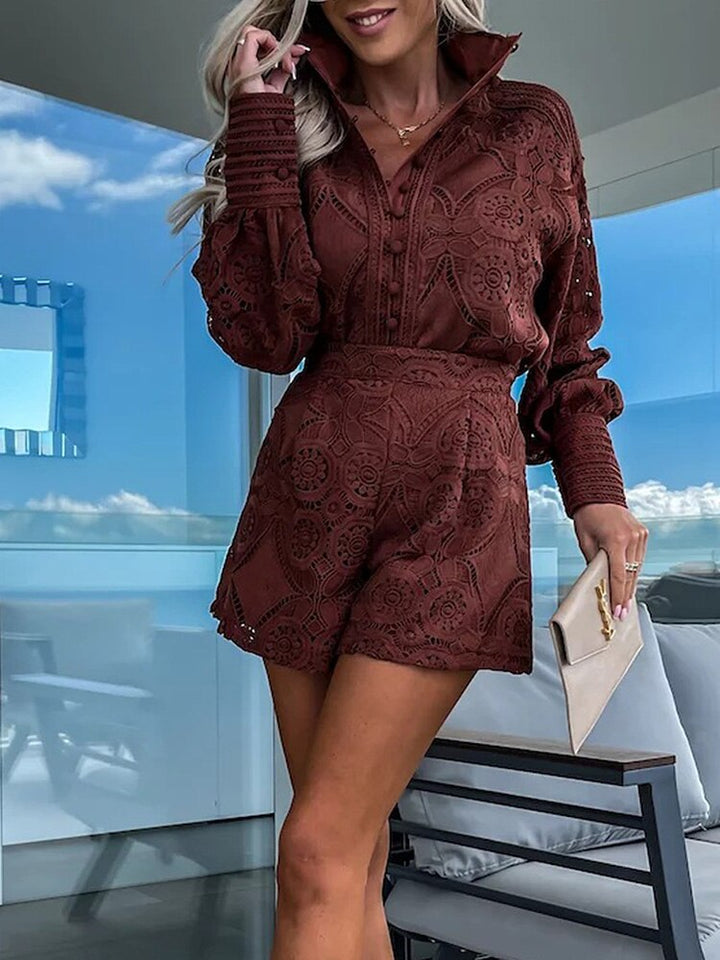Eléna – Elegant Lace Two-Piece Set with Shirt & Short